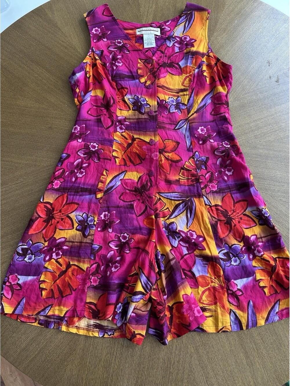 VINTAGE Romper Womens Large Tropical Vacation Hawaiian Beach Party Cruise Rayon